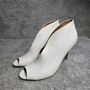 Halogen Peep Toe Booties White Leather V-Cut Stiletto Heels Womens 12  Excellent